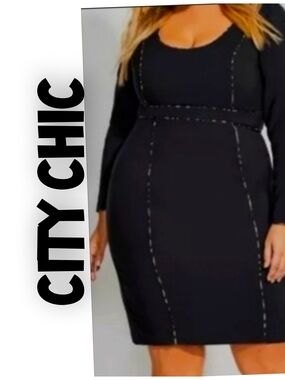 City Chic Black Fraturing Contradt Animal Print Size 16 Midi Dress